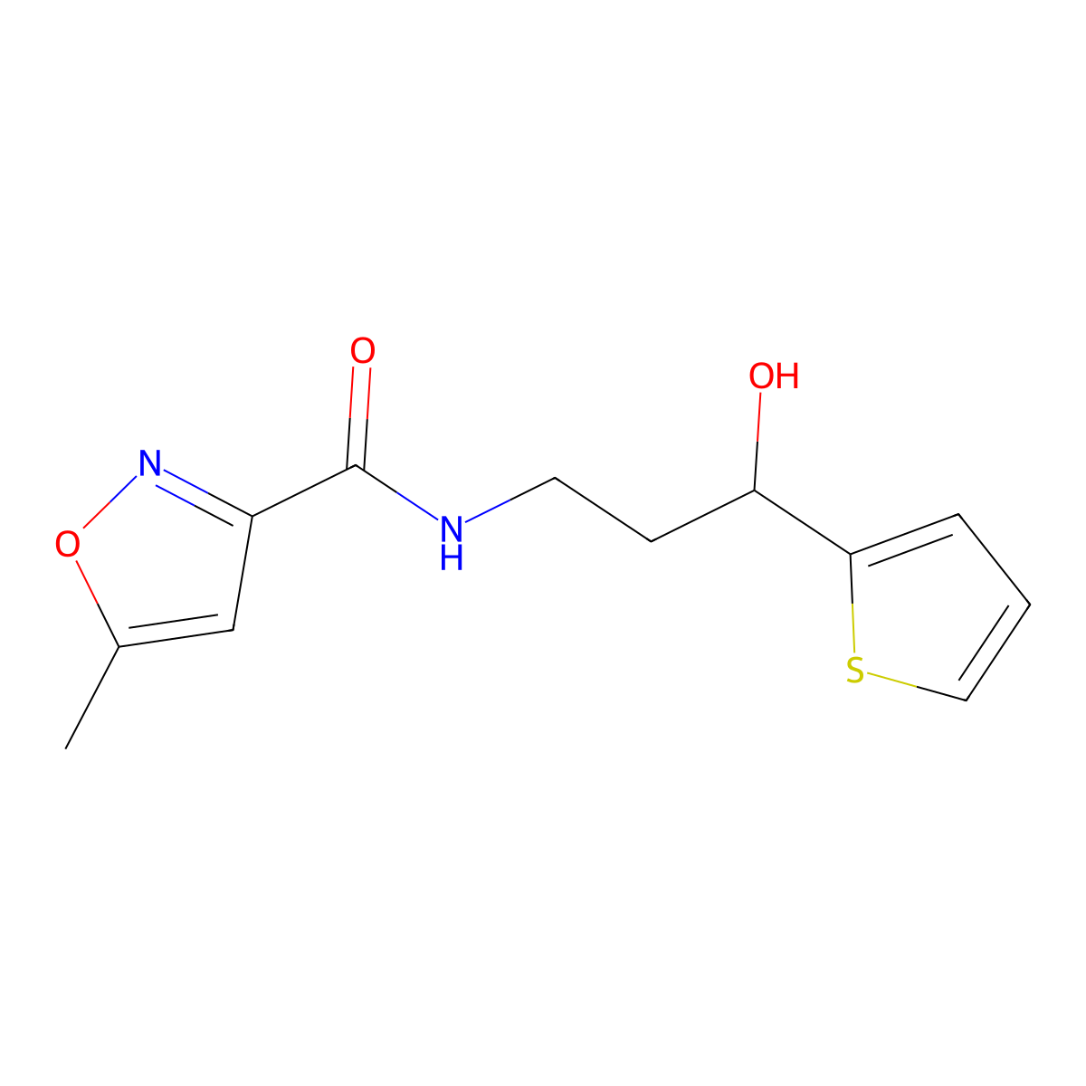 N-(3-hydroxy-3-(thiophen-2-yl)propyl)-5-methylisoxazole-3-carboxamide molecular structure, CAS 1421483-56-8