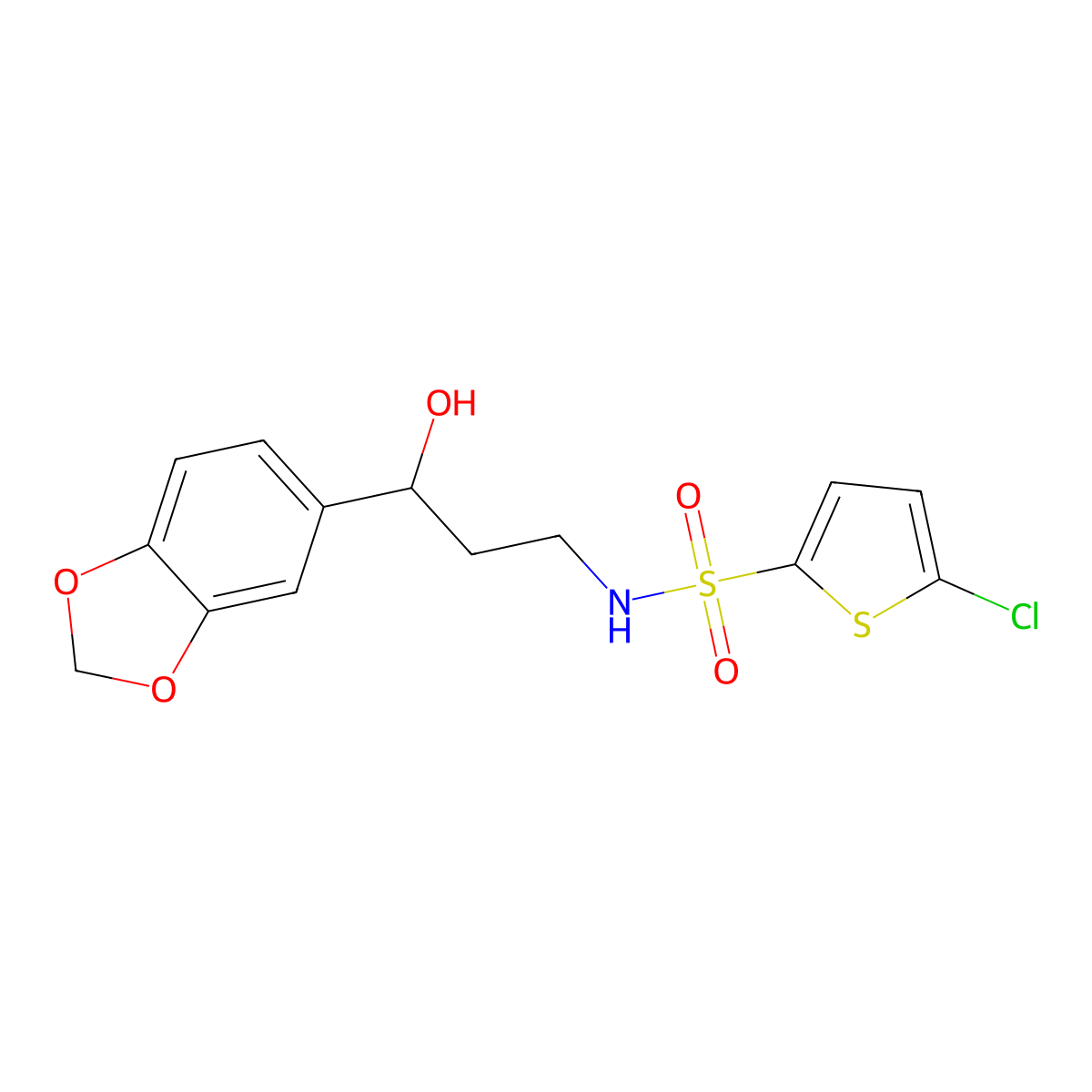 N-(3-(benzo[d][1,3]dioxol-5-yl)-3-hydroxypropyl)-5-chlorothiophene-2-sulfonamide molecular structure, CAS 1421483-57-9