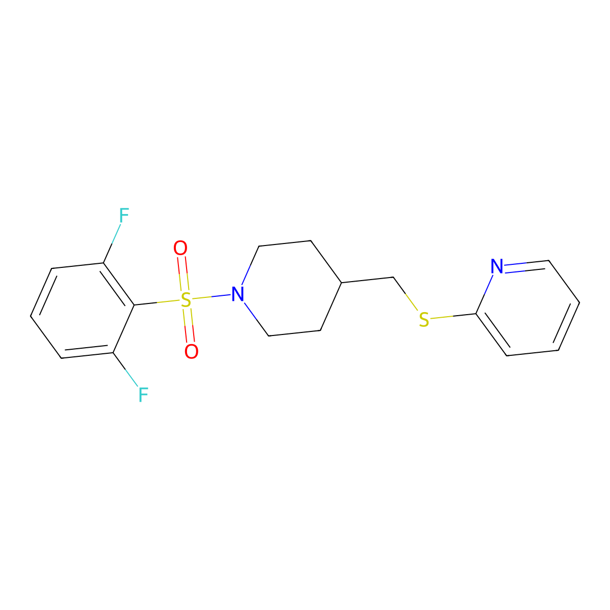 2-(((1-((2,6-Difluorophenyl)sulfonyl)piperidin-4-yl)methyl)thio)pyridine molecular structure, CAS 1421483-64-8