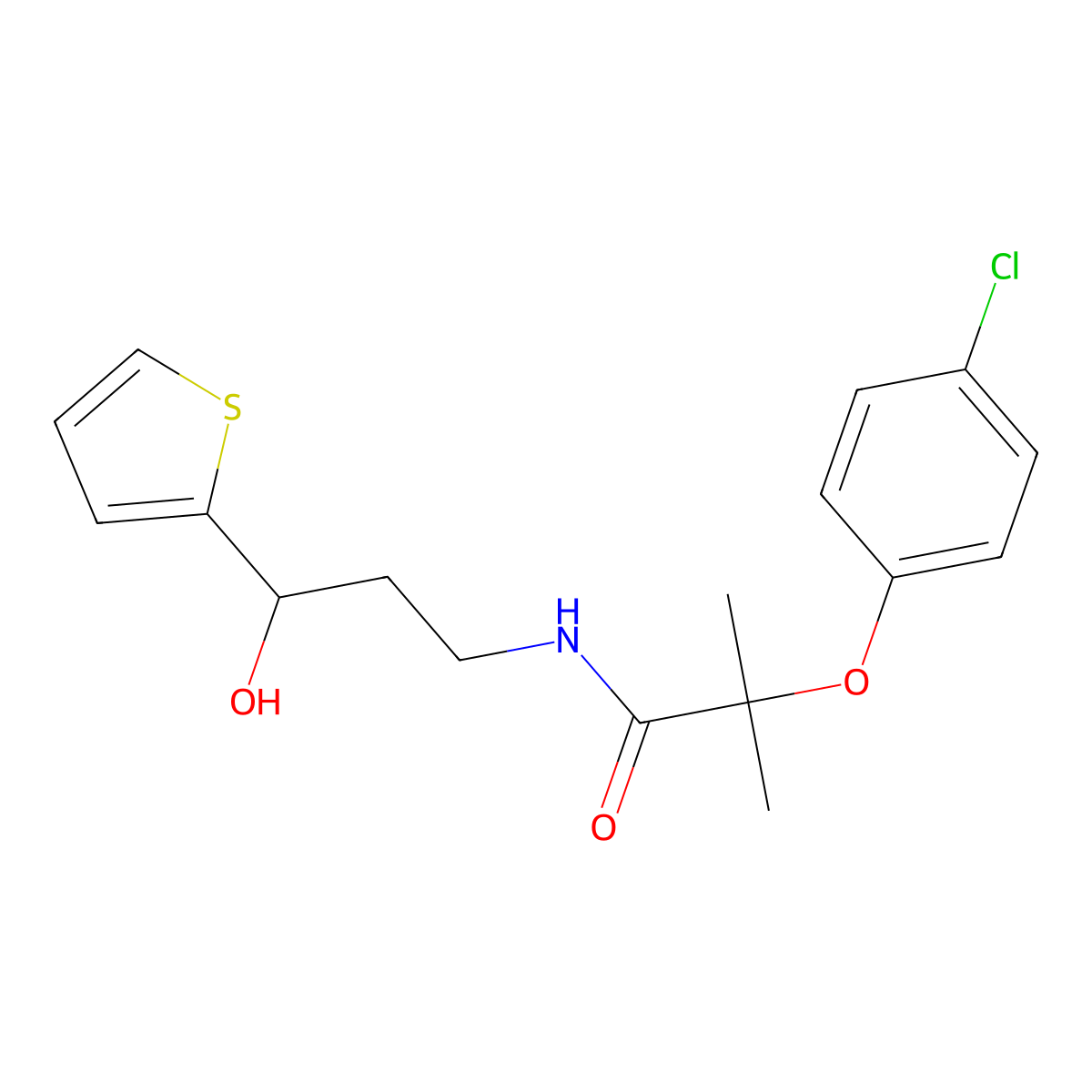 2-(4-Chlorophenoxy)-N-[3-hydroxy-3-(thiophen-2-YL)propyl]-2-methylpropanamide molecular structure, CAS 1421483-71-7