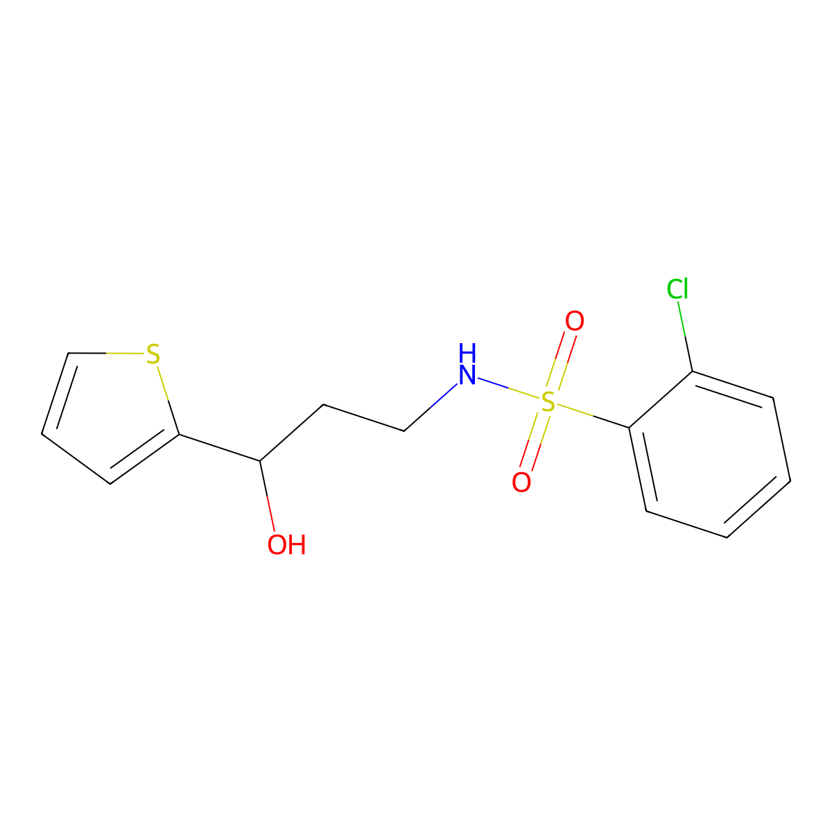 2-chloro-N-(3-hydroxy-3-(thiophen-2-yl)propyl)benzenesulfonamide molecular structure, CAS 1421483-78-4