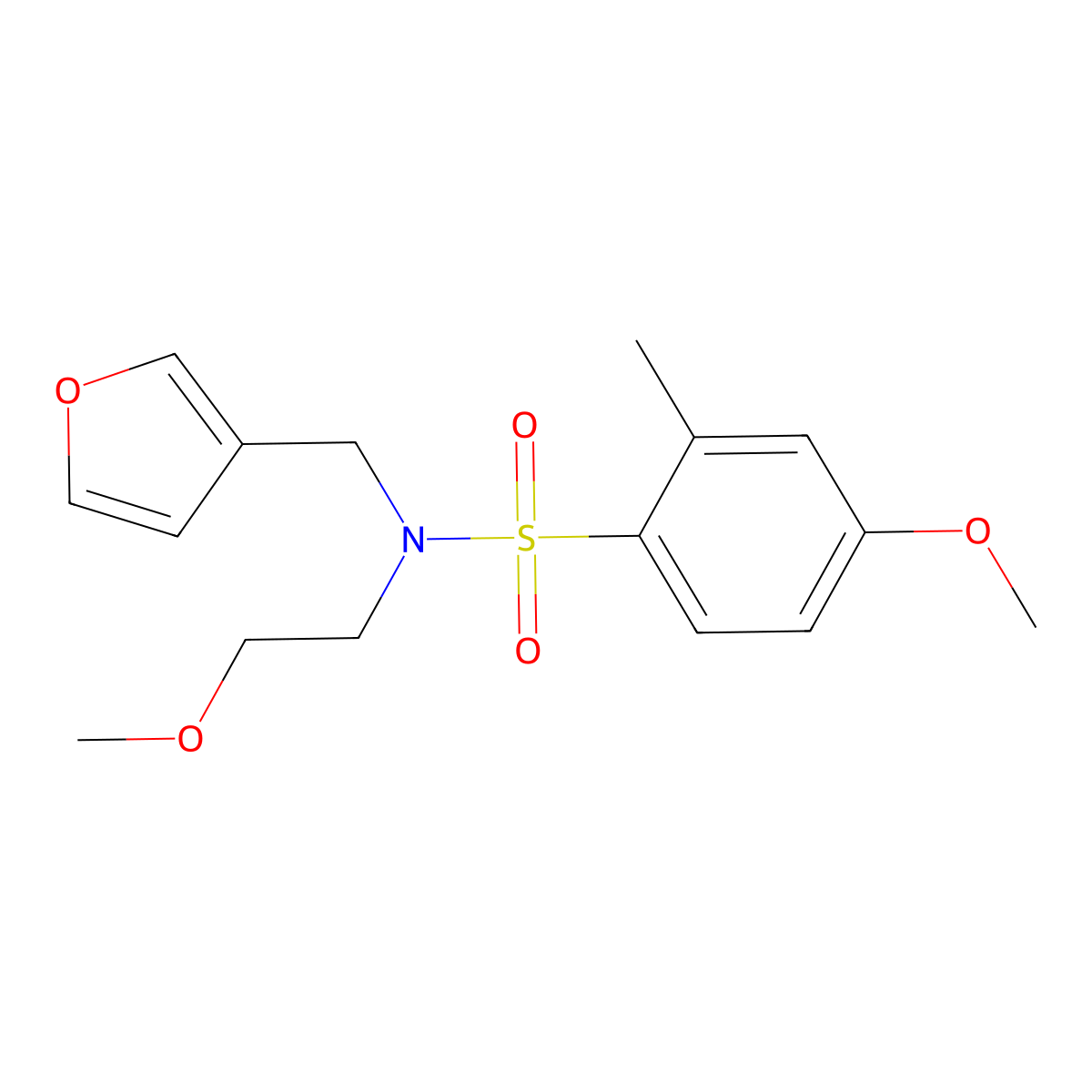 N-(furan-3-ylmethyl)-4-methoxy-N-(2-methoxyethyl)-2-methylbenzenesulfonamide molecular structure, CAS 1421483-79-5