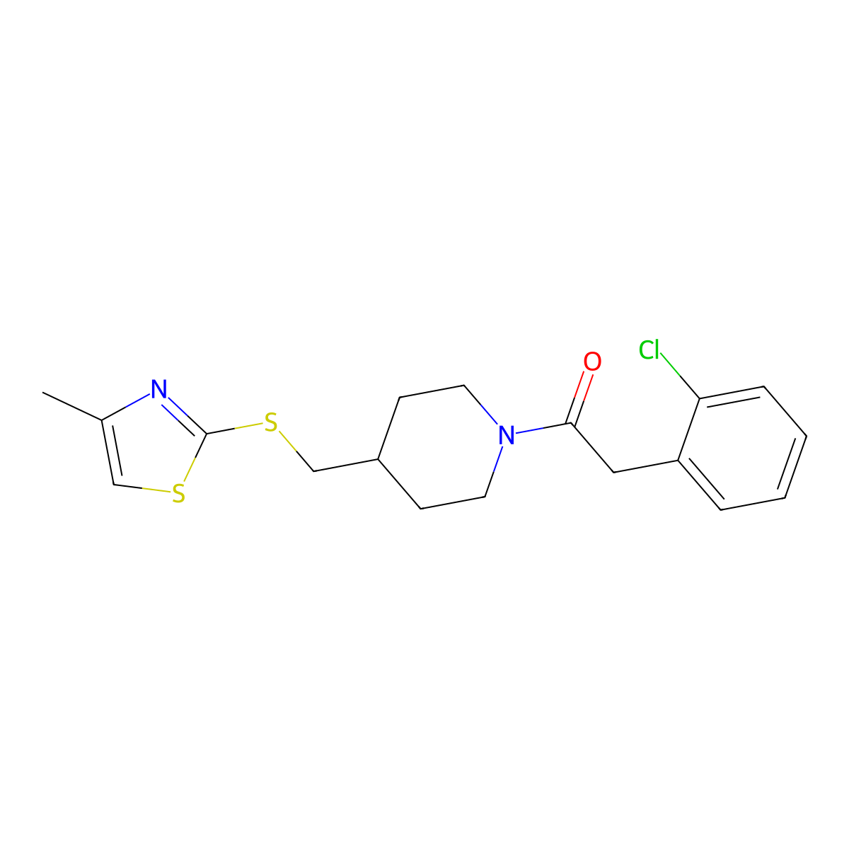 2-(2-Chlorophenyl)-1-(4-(((4-methylthiazol-2-yl)thio)methyl)piperidin-1-yl)ethanone molecular structure, CAS 1421483-80-8