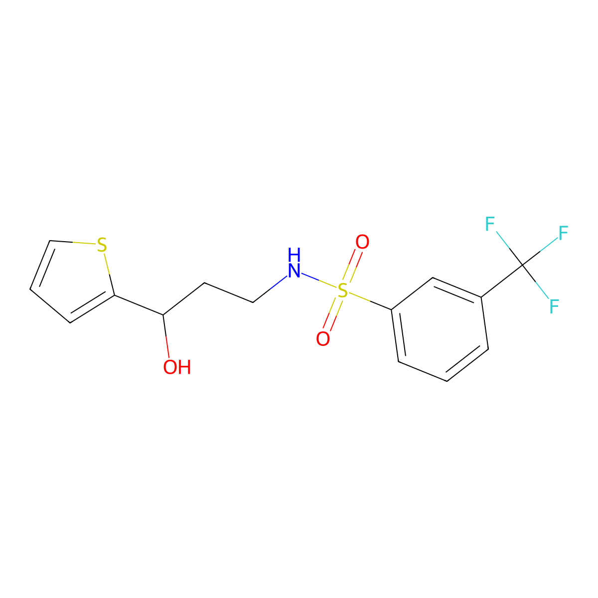 N-(3-hydroxy-3-(thiophen-2-yl)propyl)-3-(trifluoromethyl)benzenesulfonamide molecular structure, CAS 1421483-85-3