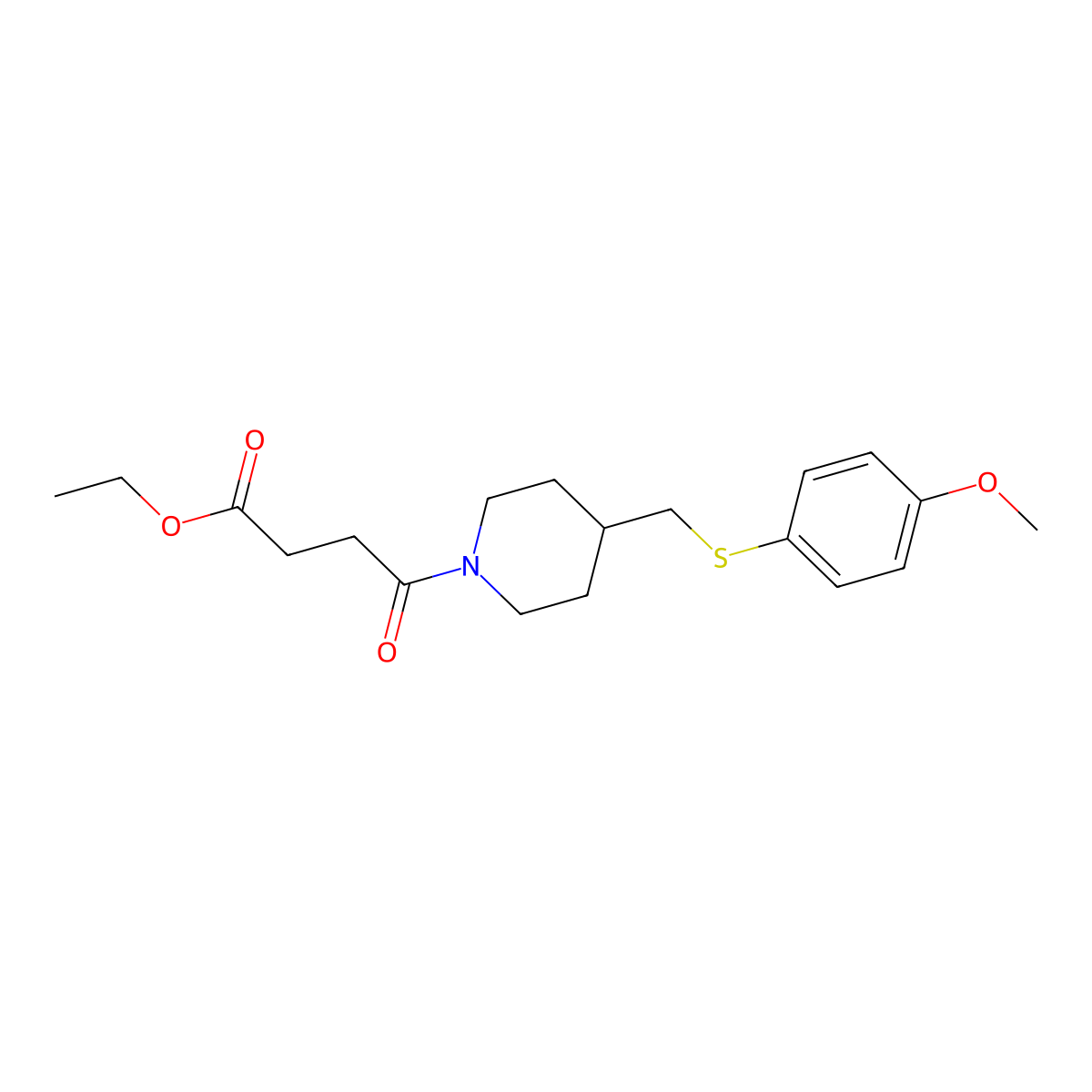 Ethyl 4-(4-(((4-methoxyphenyl)thio)methyl)piperidin-1-yl)-4-oxobutanoate molecular structure, CAS 1421483-88-6