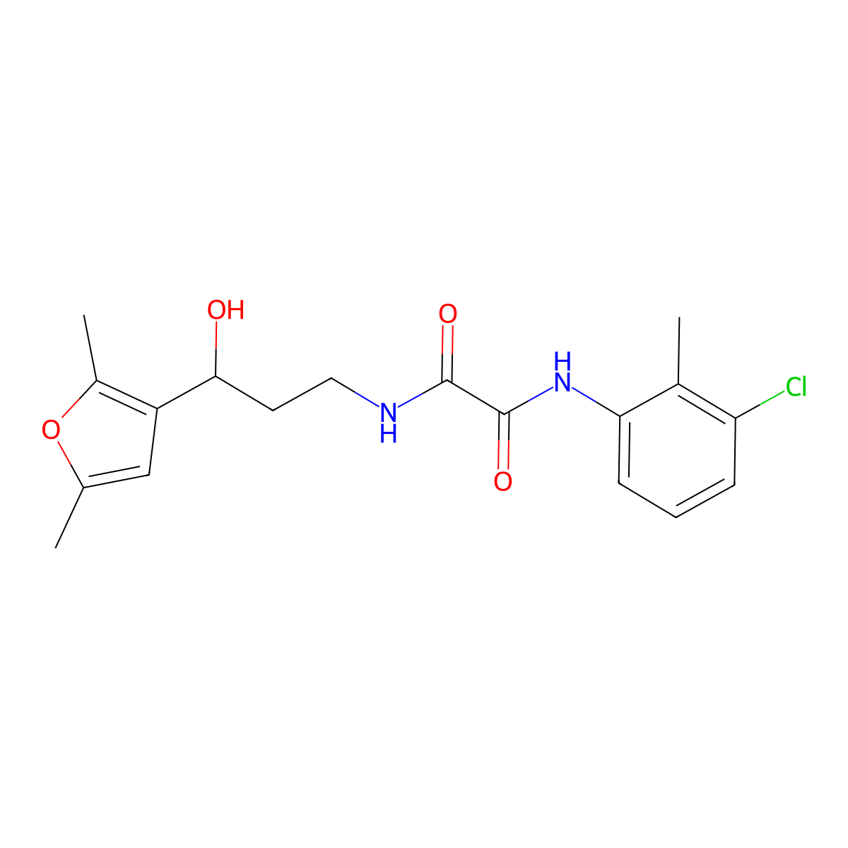 N1-(3-chloro-2-methylphenyl)-N2-(3-(2,5-dimethylfuran-3-yl)-3-hydroxypropyl)oxalamide molecular structure, CAS 1421483-89-7