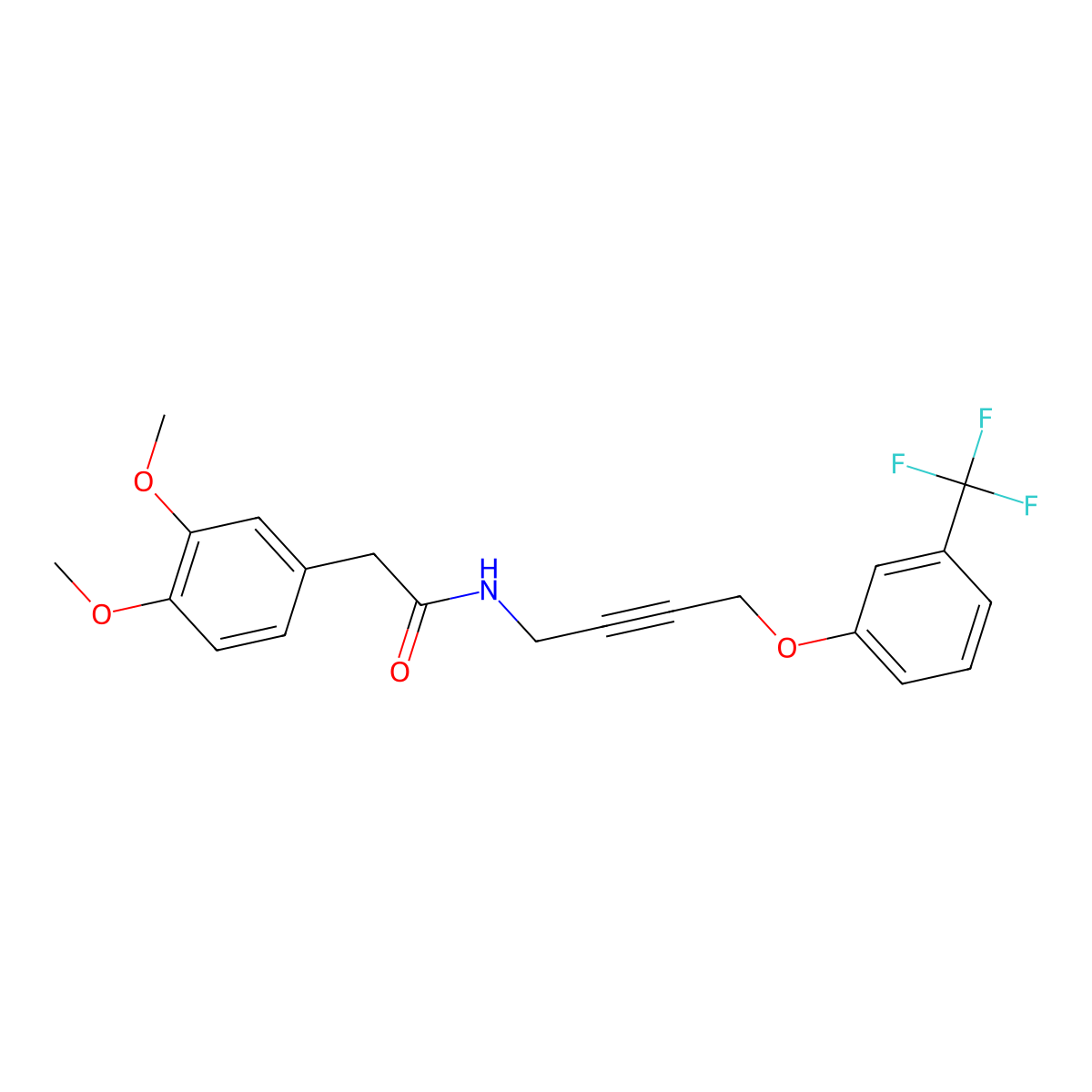 2-(3,4-Dimethoxyphenyl)-N-{4-[3-(trifluoromethyl)phenoxy]but-2-YN-1-YL}acetamide molecular structure, CAS 1421483-90-0