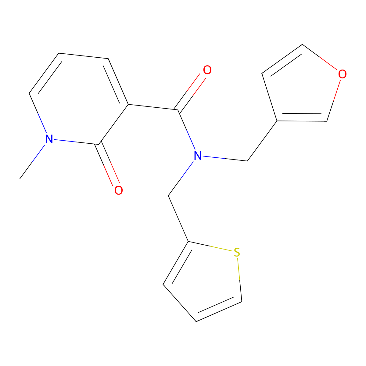 N-(furan-3-ylmethyl)-1-methyl-2-oxo-N-(thiophen-2-ylmethyl)-1,2-dihydropyridine-3-carboxamide molecular structure, CAS 1421483-94-4