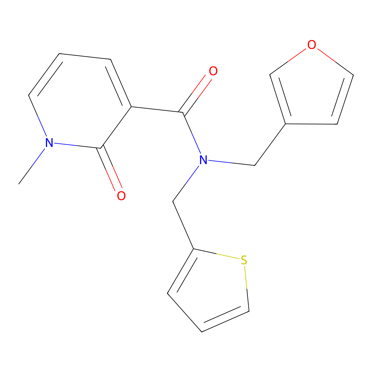 N-(furan-3-ylmethyl)-1-methyl-2-oxo-N-(thiophen-2-ylmethyl)-1,2-dihydropyridine-3-carboxamide molecular structure, CAS 1421483-94-4