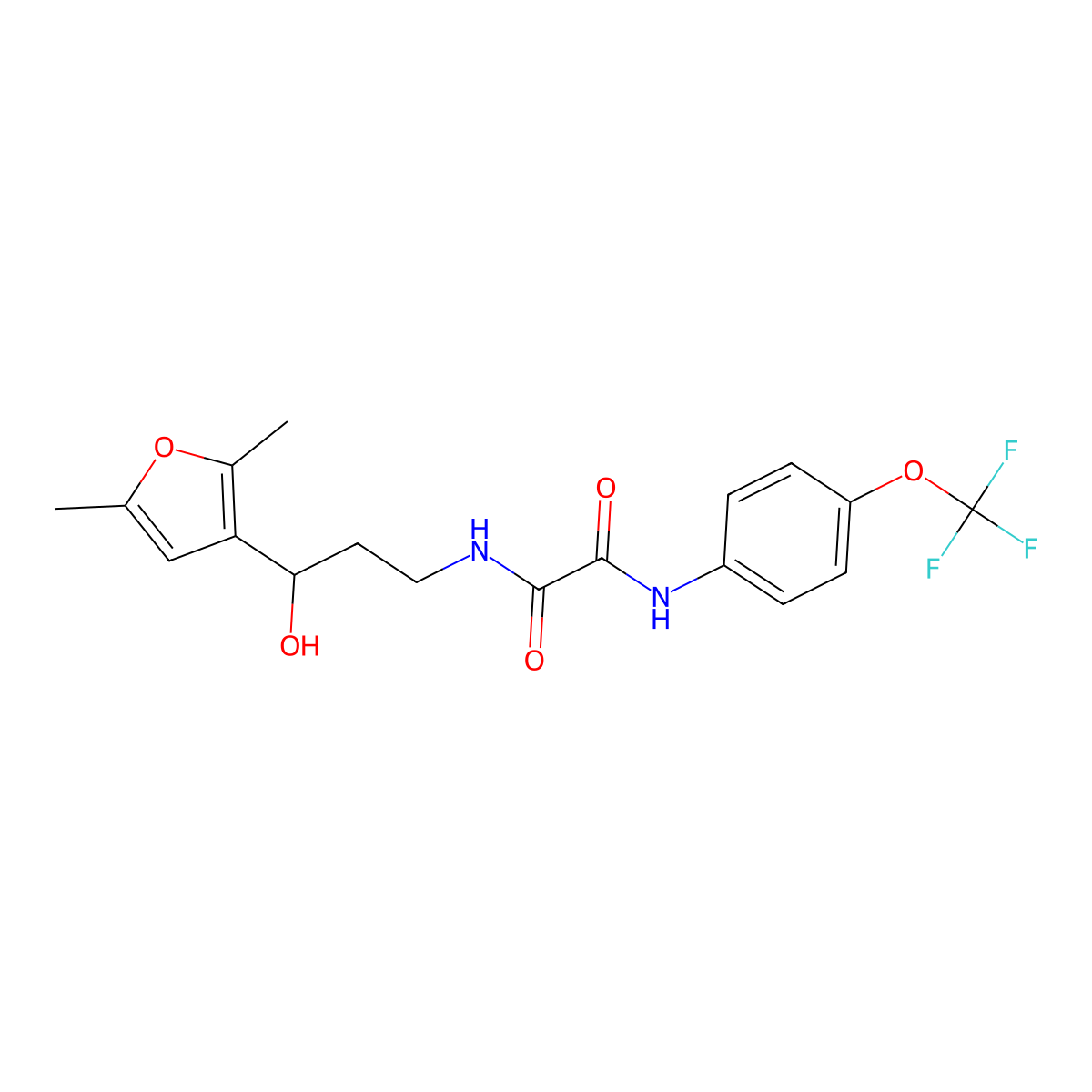 N1-(3-(2,5-dimethylfuran-3-yl)-3-hydroxypropyl)-N2-(4-(trifluoromethoxy)phenyl)oxalamide molecular structure, CAS 1421483-96-6