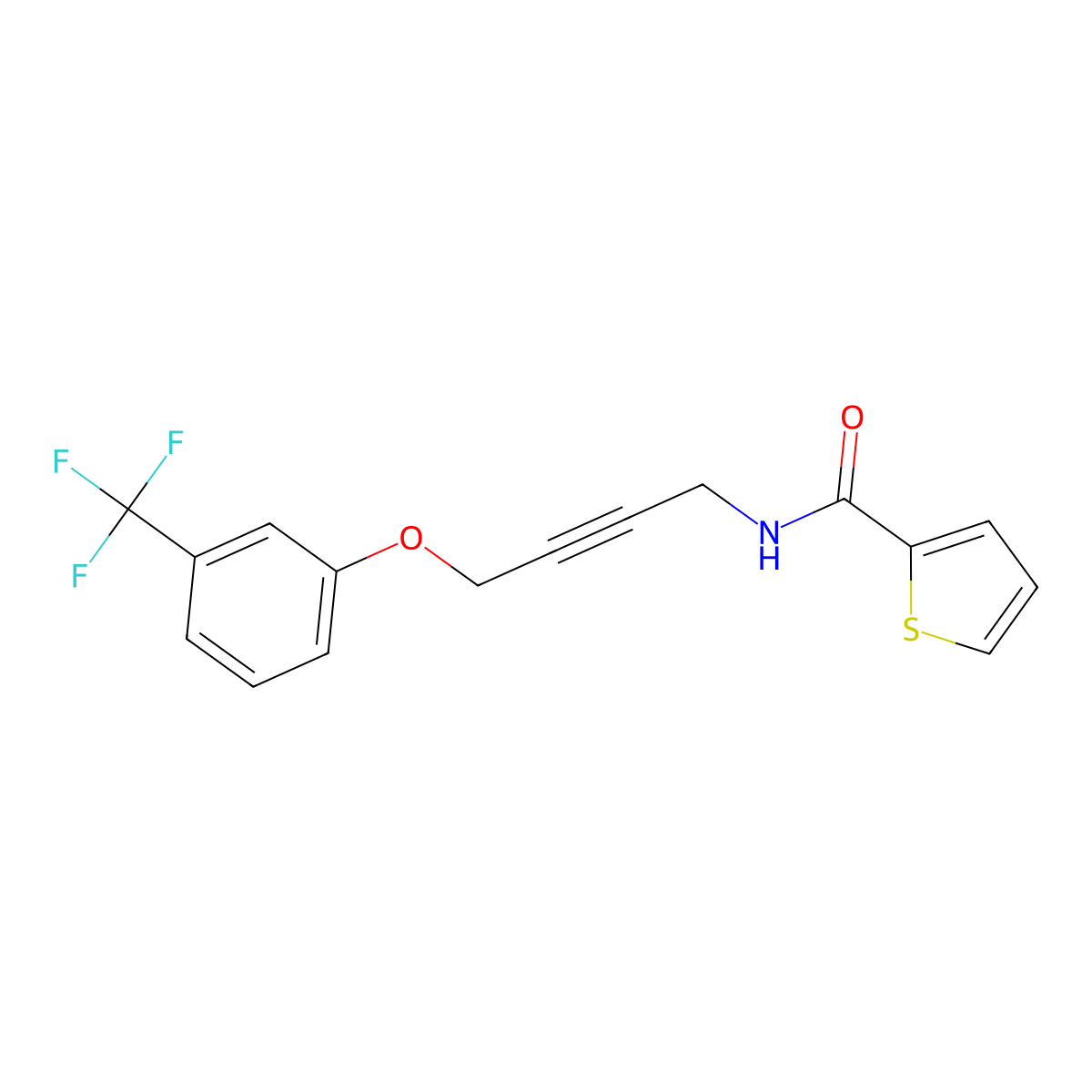 N-(4-(3-(trifluoromethyl)phenoxy)but-2-yn-1-yl)thiophene-2-carboxamide molecular structure, CAS 1421483-97-7