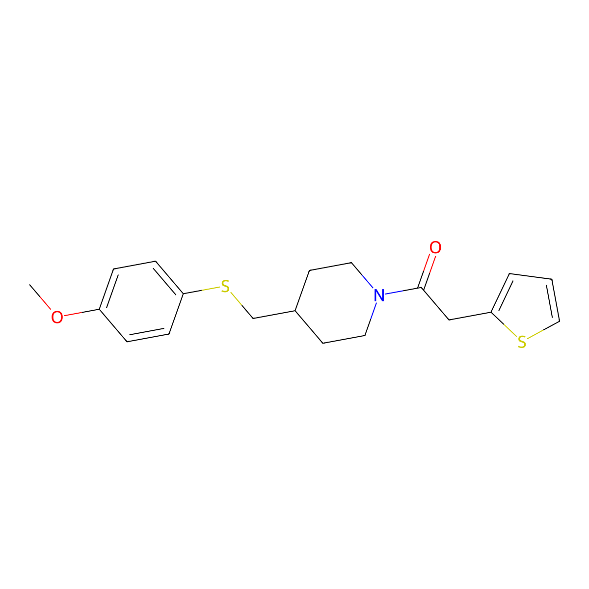 1-(4-(((4-Methoxyphenyl)thio)methyl)piperidin-1-yl)-2-(thiophen-2-yl)ethanone molecular structure, CAS 1421483-98-8