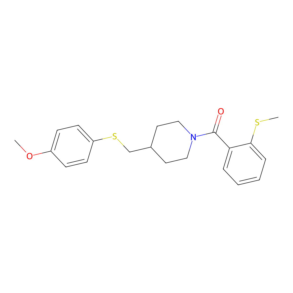 (4-(((4-Methoxyphenyl)thio)methyl)piperidin-1-yl)(2-(methylthio)phenyl)methanone molecular structure, CAS 1421484-01-6
