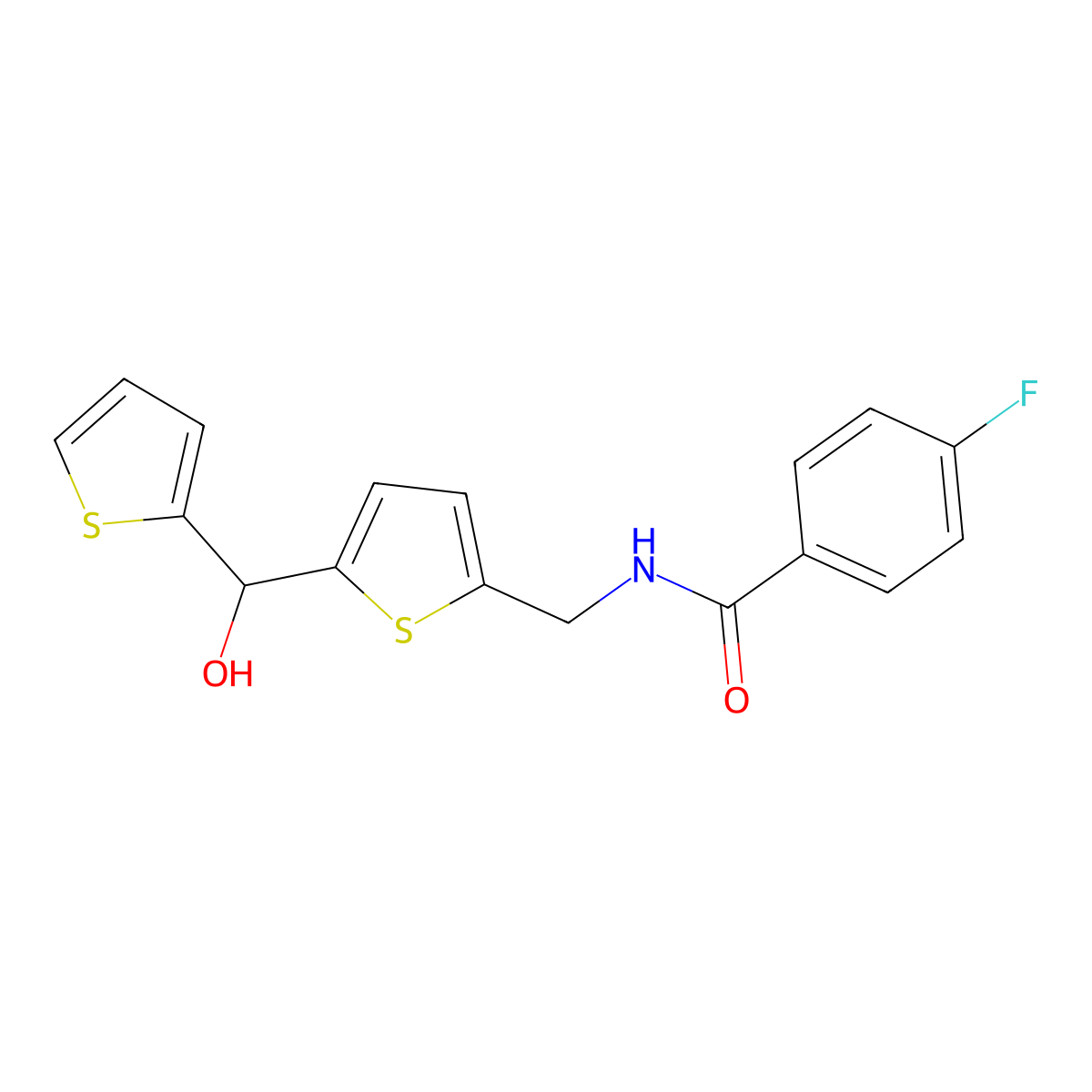 4-Fluoro-N-({5-[hydroxy(thiophen-2-YL)methyl]thiophen-2-YL}methyl)benzamide molecular structure, CAS 1421484-06-1