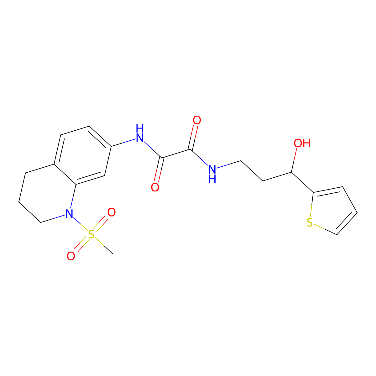 N1-(3-hydroxy-3-(thiophen-2-yl)propyl)-N2-(1-(methylsulfonyl)-1,2,3,4-tetrahydroquinolin-7-yl)oxalamide molecular structure, CAS 1421484-07-2