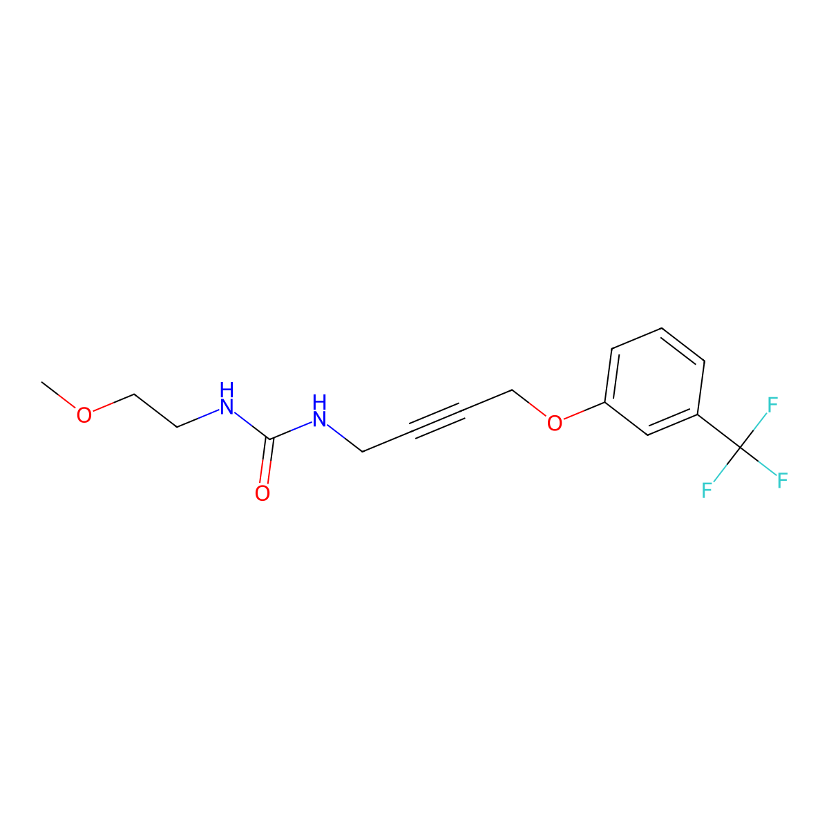 1-(2-Methoxyethyl)-3-(4-(3-(trifluoromethyl)phenoxy)but-2-yn-1-yl)urea molecular structure, CAS 1421484-08-3