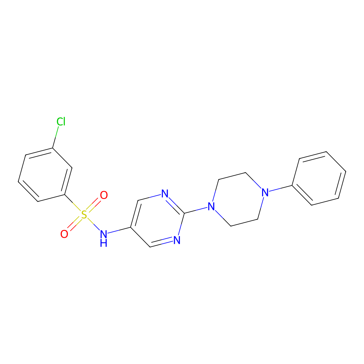 3-chloro-N-(2-(4-phenylpiperazin-1-yl)pyrimidin-5-yl)benzenesulfonamide molecular structure, CAS 1421484-10-7