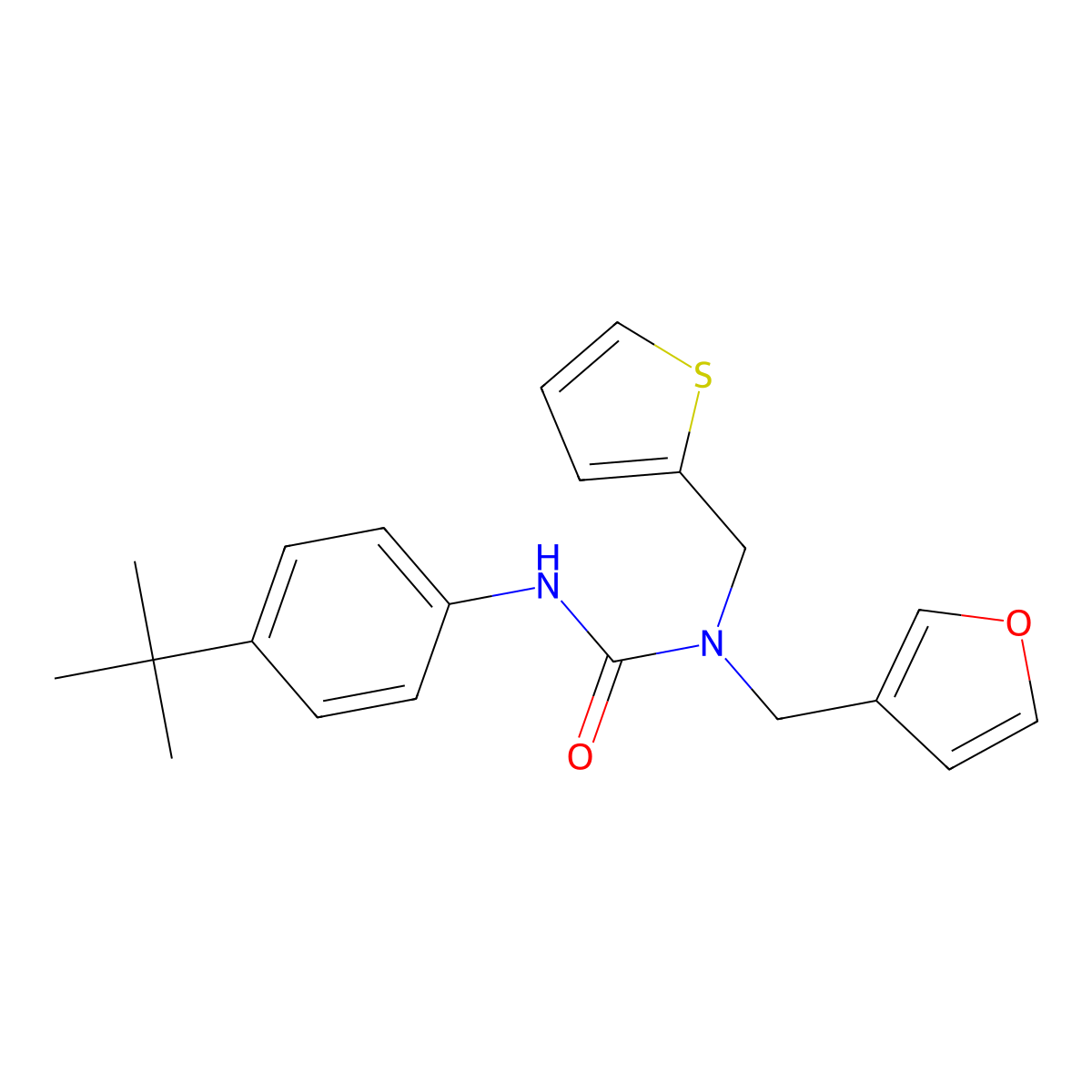 3-(4-(Tert-butyl)phenyl)-1-(furan-3-ylmethyl)-1-(thiophen-2-ylmethyl)urea molecular structure, CAS 1421484-23-2