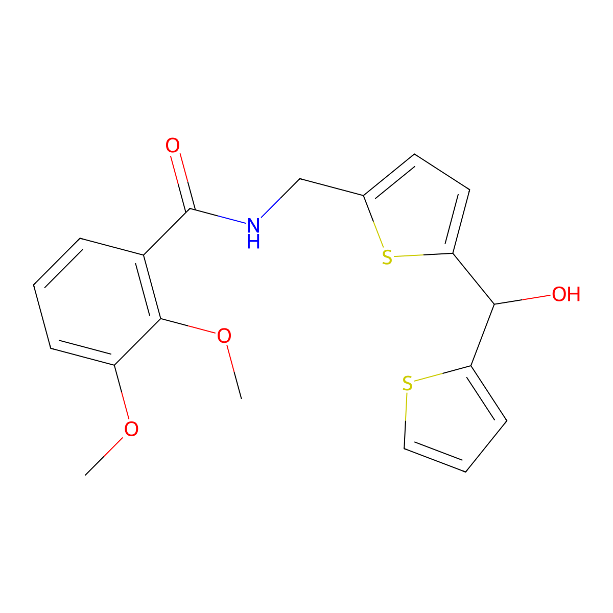 N-((5-(hydroxy(thiophen-2-yl)methyl)thiophen-2-yl)methyl)-2,3-dimethoxybenzamide molecular structure, CAS 1421484-24-3