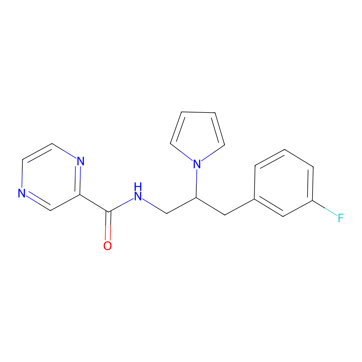 N-(3-(3-fluorophenyl)-2-(1H-pyrrol-1-yl)propyl)pyrazine-2-carboxamide molecular structure, CAS 1421484-25-4
