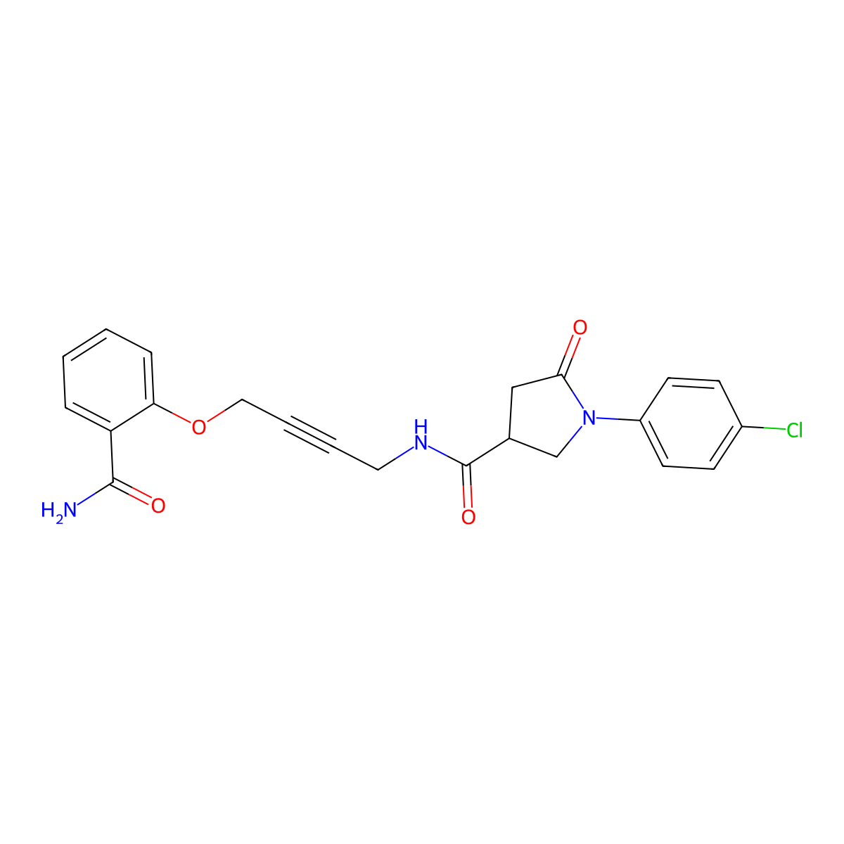 N-[4-(2-Carbamoylphenoxy)but-2-YN-1-YL]-1-(4-chlorophenyl)-5-oxopyrrolidine-3-carboxamide molecular structure, CAS 1421484-27-6