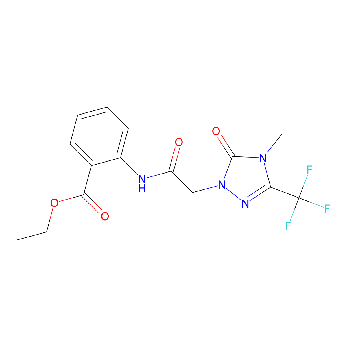 ethyl 2-{2-[4-methyl-5-oxo-3-(trifluoromethyl)-4,5-dihydro-1H-1,2,4-triazol-1-yl]acetamido}benzoate molecular structure, CAS 1421484-30-1