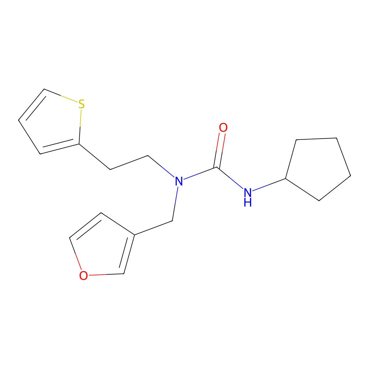3-Cyclopentyl-1-(furan-3-ylmethyl)-1-(2-(thiophen-2-yl)ethyl)urea molecular structure, CAS 1421484-32-3