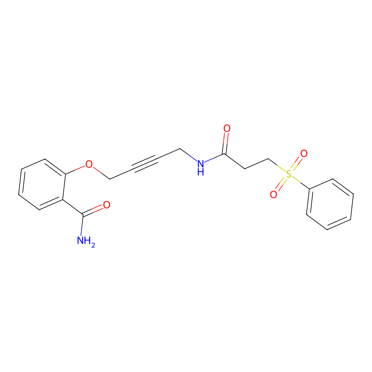2-({4-[3-(Benzenesulfonyl)propanamido]but-2-YN-1-YL}oxy)benzamide molecular structure, CAS 1421484-34-5
