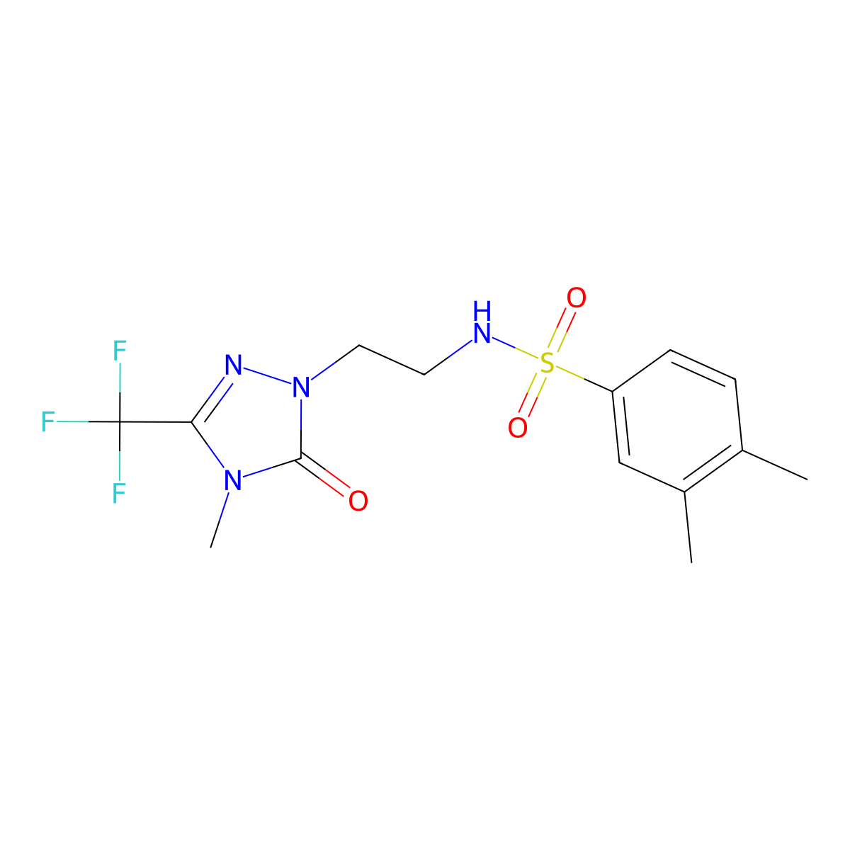 3,4-dimethyl-N-(2-(4-methyl-5-oxo-3-(trifluoromethyl)-4,5-dihydro-1H-1,2,4-triazol-1-yl)ethyl)benzenesulfonamide molecular structure, CAS 1421484-39-0