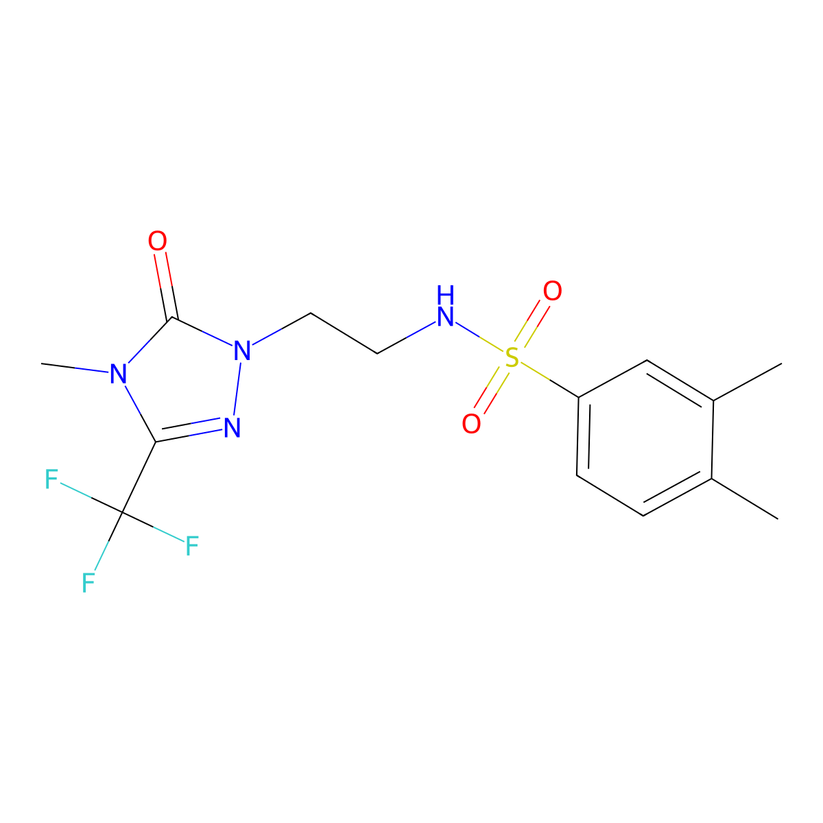 3,4-dimethyl-N-(2-(4-methyl-5-oxo-3-(trifluoromethyl)-4,5-dihydro-1H-1,2,4-triazol-1-yl)ethyl)benzenesulfonamide molecular structure, CAS 1421484-39-0