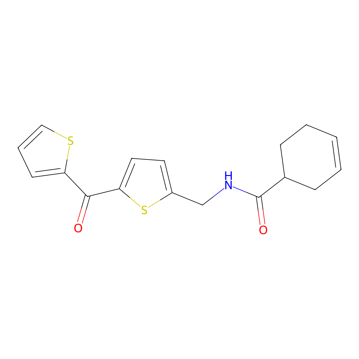 N-((5-(thiophene-2-carbonyl)thiophen-2-yl)methyl)cyclohex-3-enecarboxamide molecular structure, CAS 1421484-42-5