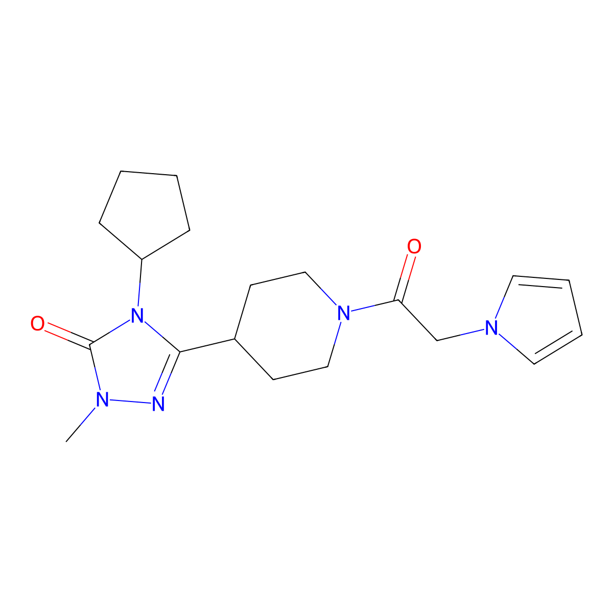 3-(1-(2-(1H-pyrrol-1-yl)acetyl)piperidin-4-yl)-4-cyclopentyl-1-methyl-1H-1,2,4-triazol-5(4H)-one molecular structure, CAS 1421484-44-7