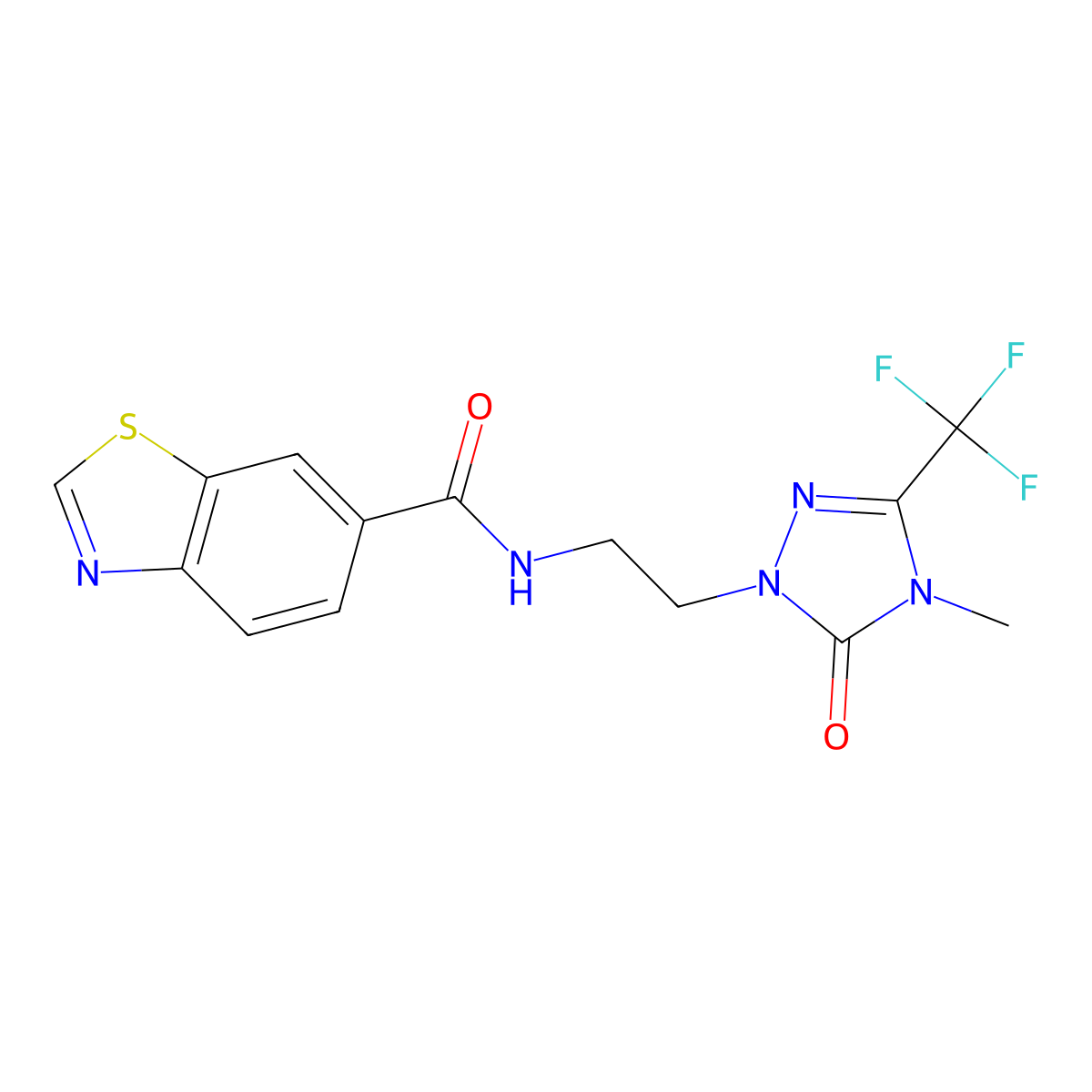 N-(2-(4-methyl-5-oxo-3-(trifluoromethyl)-4,5-dihydro-1H-1,2,4-triazol-1-yl)ethyl)benzo[d]thiazole-6-carboxamide molecular structure, CAS 1421484-51-6