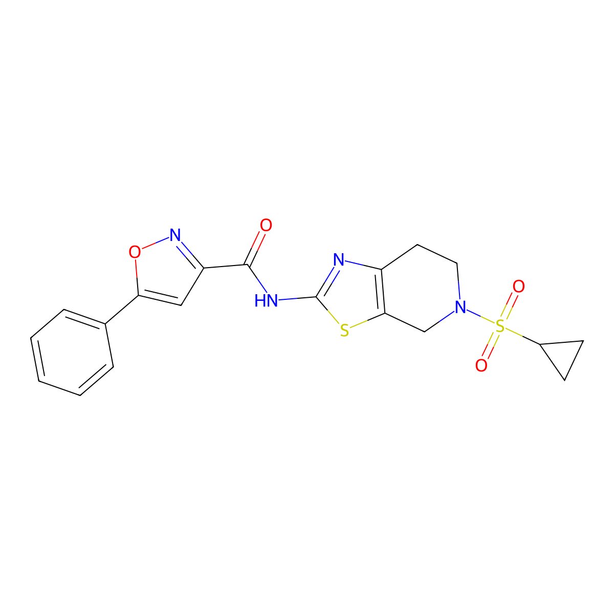 N-(5-(cyclopropylsulfonyl)-4,5,6,7-tetrahydrothiazolo[5,4-c]pyridin-2-yl)-5-phenylisoxazole-3-carboxamide molecular structure, CAS 1421484-58-3