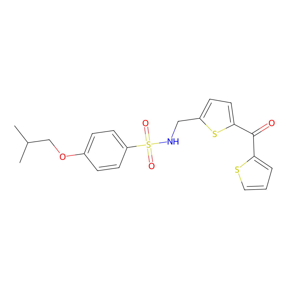 4-isobutoxy-N-((5-(thiophene-2-carbonyl)thiophen-2-yl)methyl)benzenesulfonamide molecular structure, CAS 1421484-62-9
