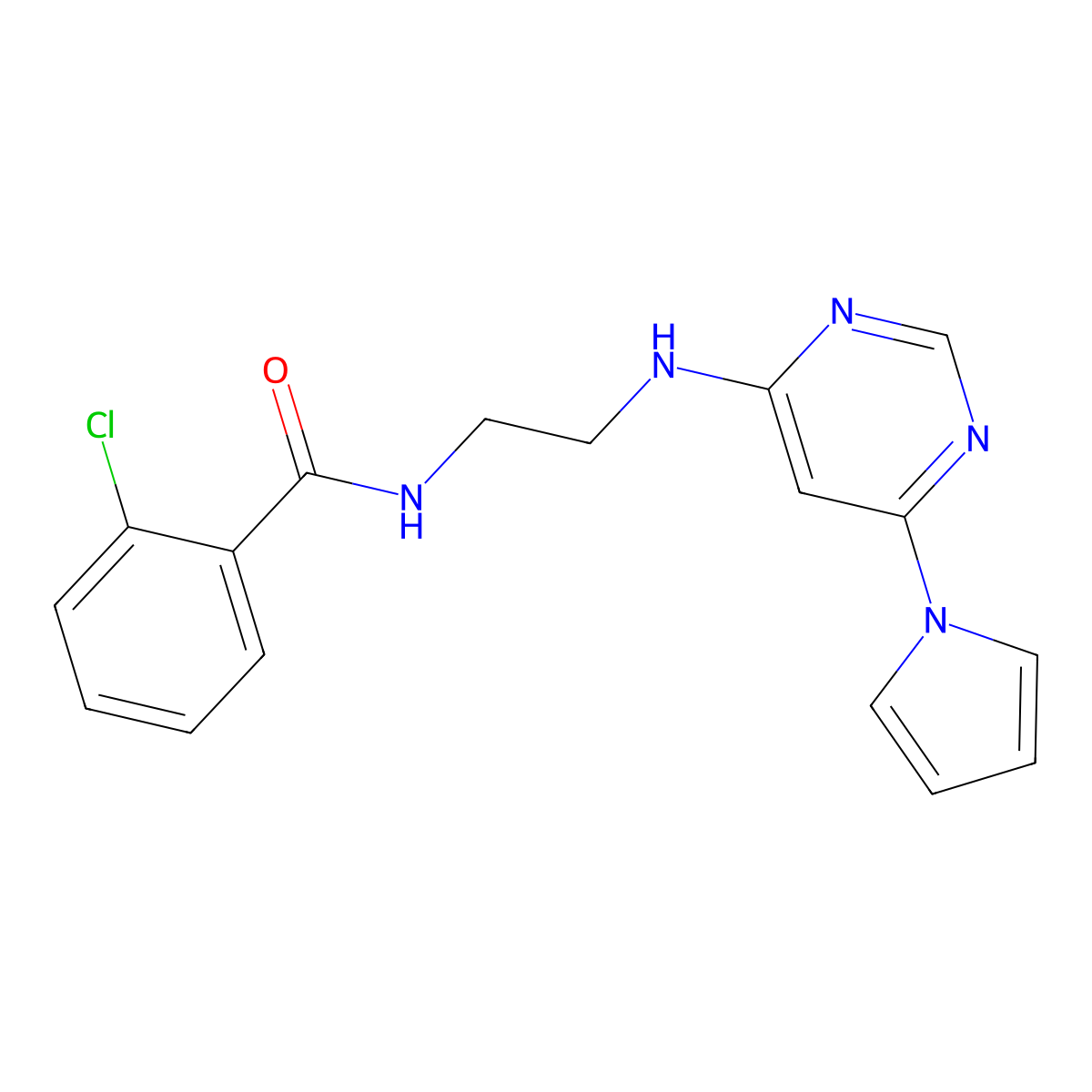 N-(2-((6-(1H-pyrrol-1-yl)pyrimidin-4-yl)amino)ethyl)-2-chlorobenzamide molecular structure, CAS 1421484-65-2