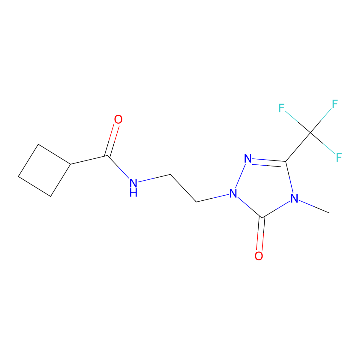 N-{2-[4-methyl-5-oxo-3-(trifluoromethyl)-4,5-dihydro-1H-1,2,4-triazol-1-yl]ethyl}cyclobutanecarboxamide molecular structure, CAS 1421484-67-4