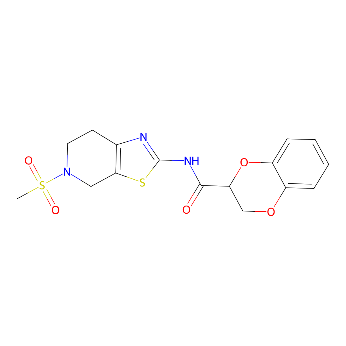 N-(5-(methylsulfonyl)-4,5,6,7-tetrahydrothiazolo[5,4-c]pyridin-2-yl)-2,3-dihydrobenzo[b][1,4]dioxine-2-carboxamide molecular structure, CAS 1421484-68-5