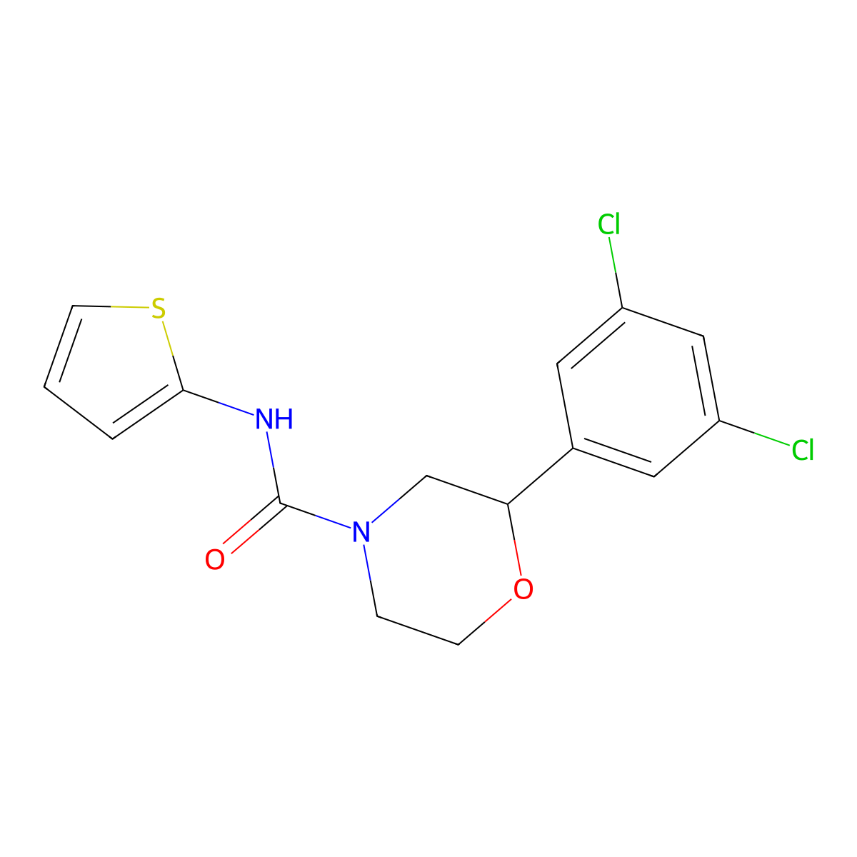 2-(3,5-dichlorophenyl)-N-(thiophen-2-yl)morpholine-4-carboxamide molecular structure, CAS 1421484-71-0