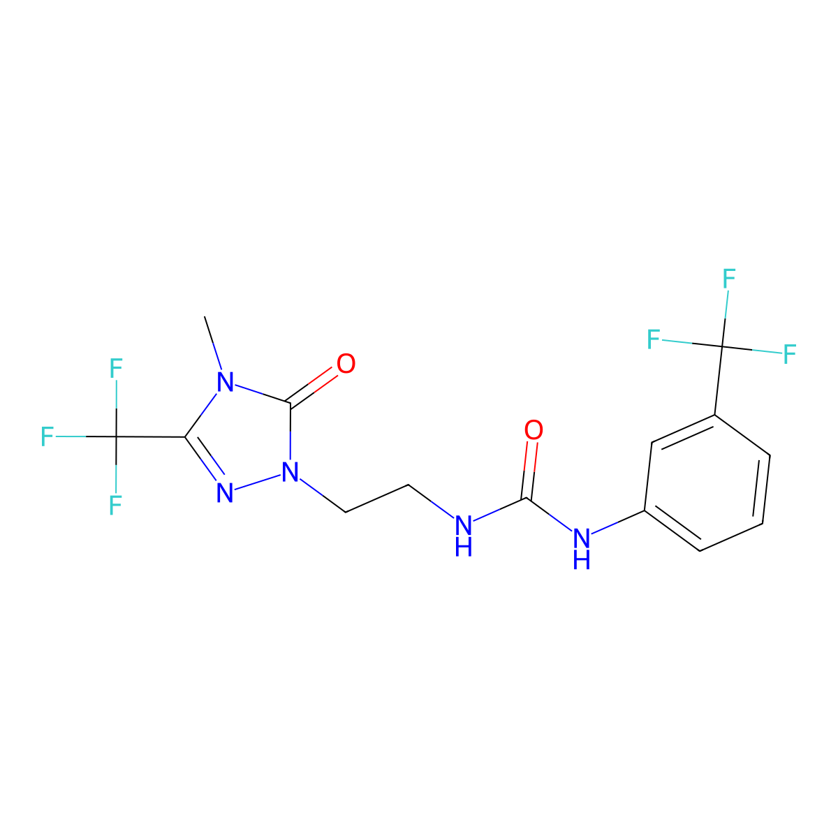 1-(2-(4-methyl-5-oxo-3-(trifluoromethyl)-4,5-dihydro-1H-1,2,4-triazol-1-yl)ethyl)-3-(3-(trifluoromethyl)phenyl)urea molecular structure, CAS 1421484-74-3