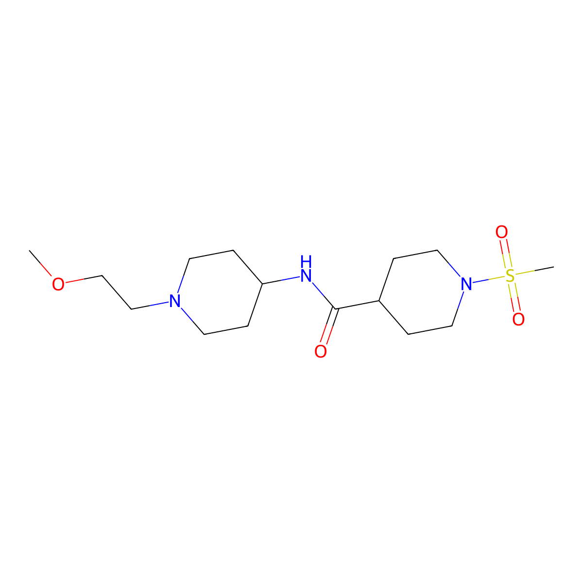 N-(1-(2-methoxyethyl)piperidin-4-yl)-1-(methylsulfonyl)piperidine-4-carboxamide molecular structure, CAS 1421484-75-4