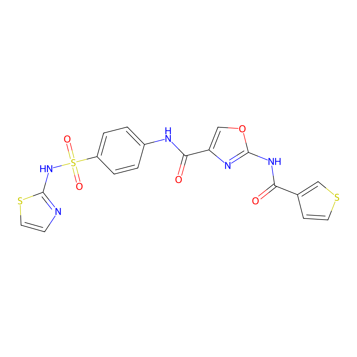 N-(4-(N-(thiazol-2-yl)sulfamoyl)phenyl)-2-(thiophene-3-carboxamido)oxazole-4-carboxamide molecular structure, CAS 1421484-77-6