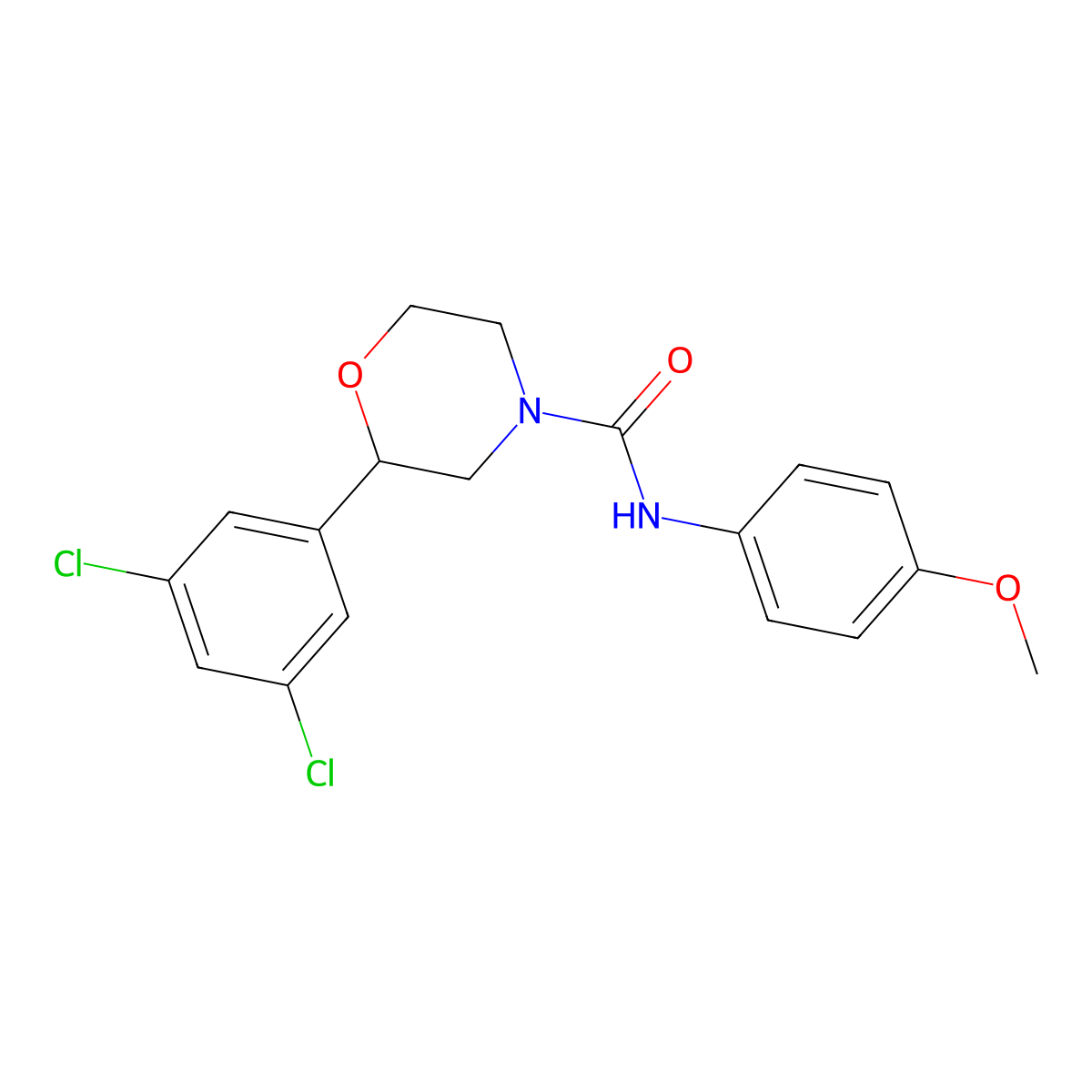 2-(3,5-dichlorophenyl)-N-(4-methoxyphenyl)morpholine-4-carboxamide molecular structure, CAS 1421484-79-8