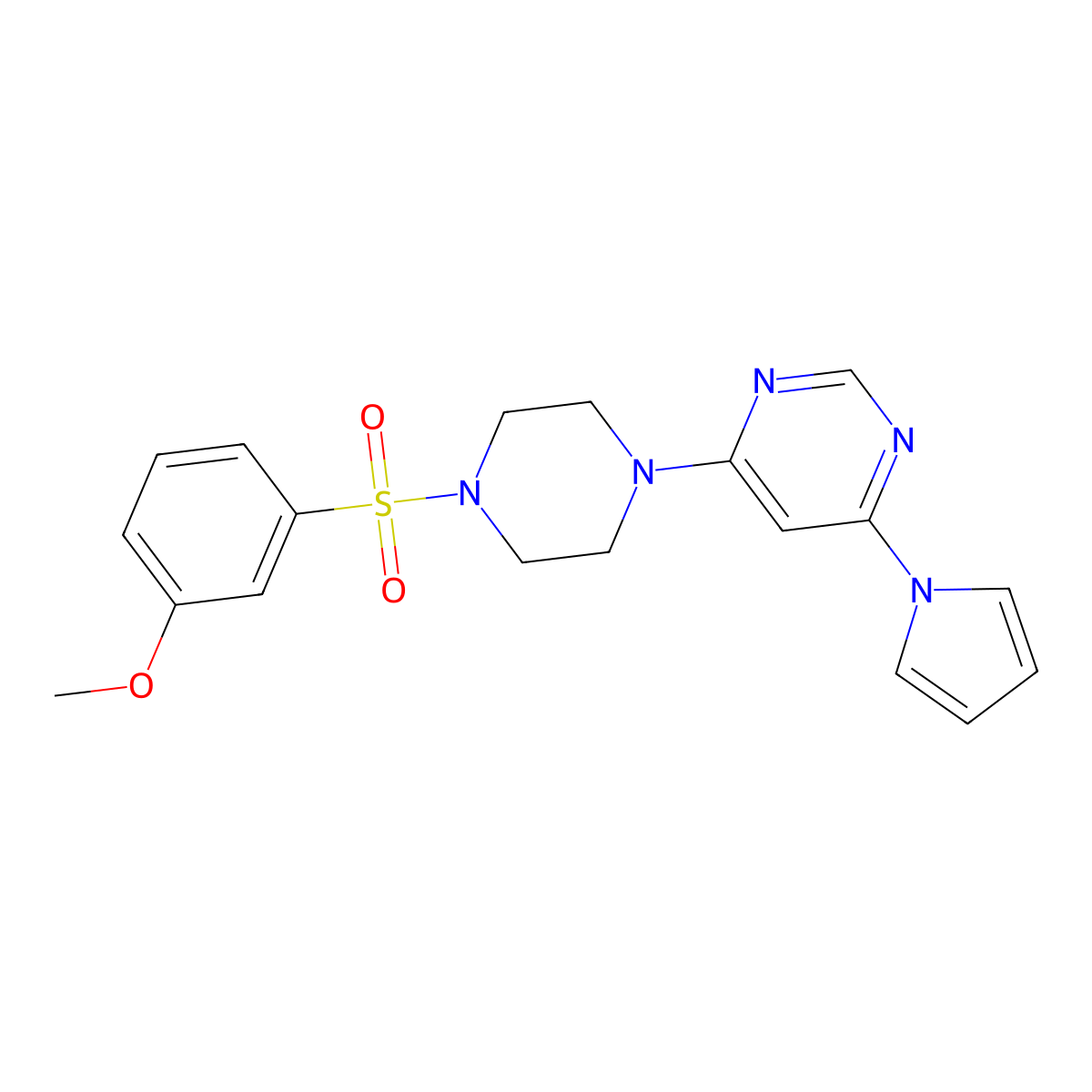 4-[4-(3-methoxybenzenesulfonyl)piperazin-1-yl]-6-(1H-pyrrol-1-yl)pyrimidine molecular structure, CAS 1421484-91-4