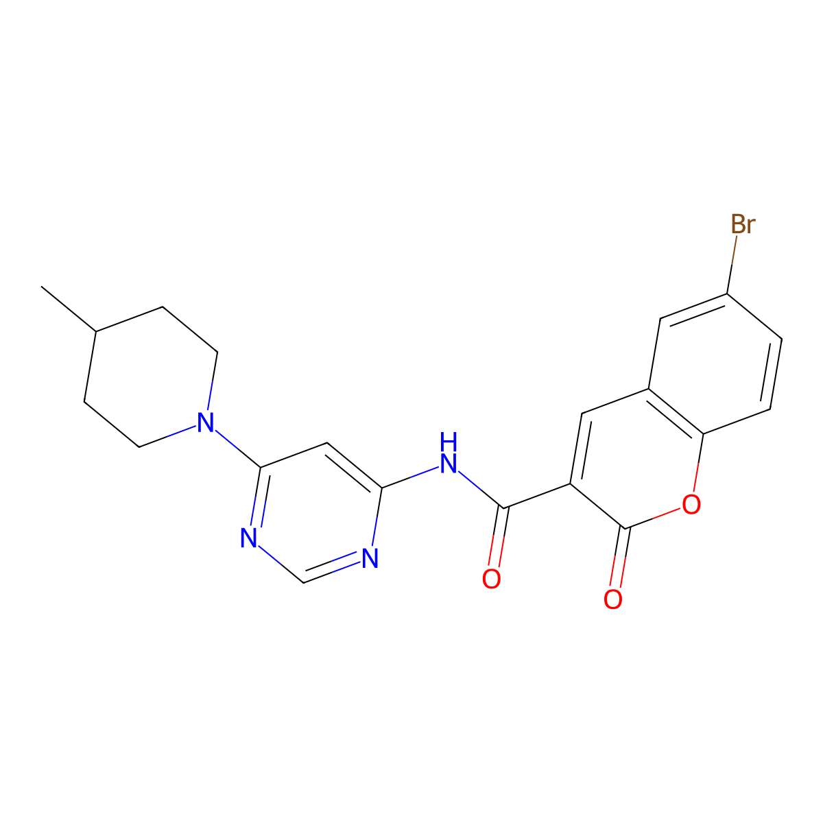 6-bromo-N-(6-(4-methylpiperidin-1-yl)pyrimidin-4-yl)-2-oxo-2H-chromene-3-carboxamide molecular structure, CAS 1421484-94-7