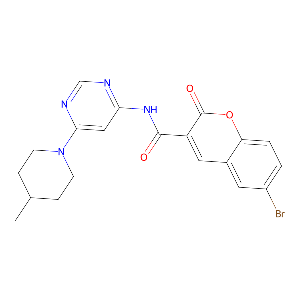6-bromo-N-(6-(4-methylpiperidin-1-yl)pyrimidin-4-yl)-2-oxo-2H-chromene-3-carboxamide molecular structure, CAS 1421484-94-7