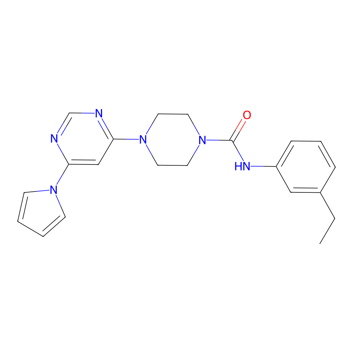 4-(6-(1H-pyrrol-1-yl)pyrimidin-4-yl)-N-(3-ethylphenyl)piperazine-1-carboxamide molecular structure, CAS 1421485-07-5