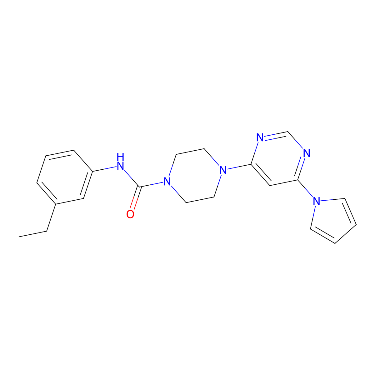 4-(6-(1H-pyrrol-1-yl)pyrimidin-4-yl)-N-(3-ethylphenyl)piperazine-1-carboxamide molecular structure, CAS 1421485-07-5