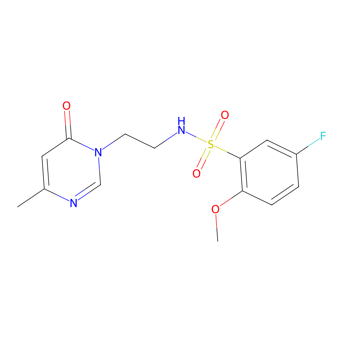 5-fluoro-2-methoxy-N-(2-(4-methyl-6-oxopyrimidin-1(6H)-yl)ethyl)benzenesulfonamide molecular structure, CAS 1421485-09-7