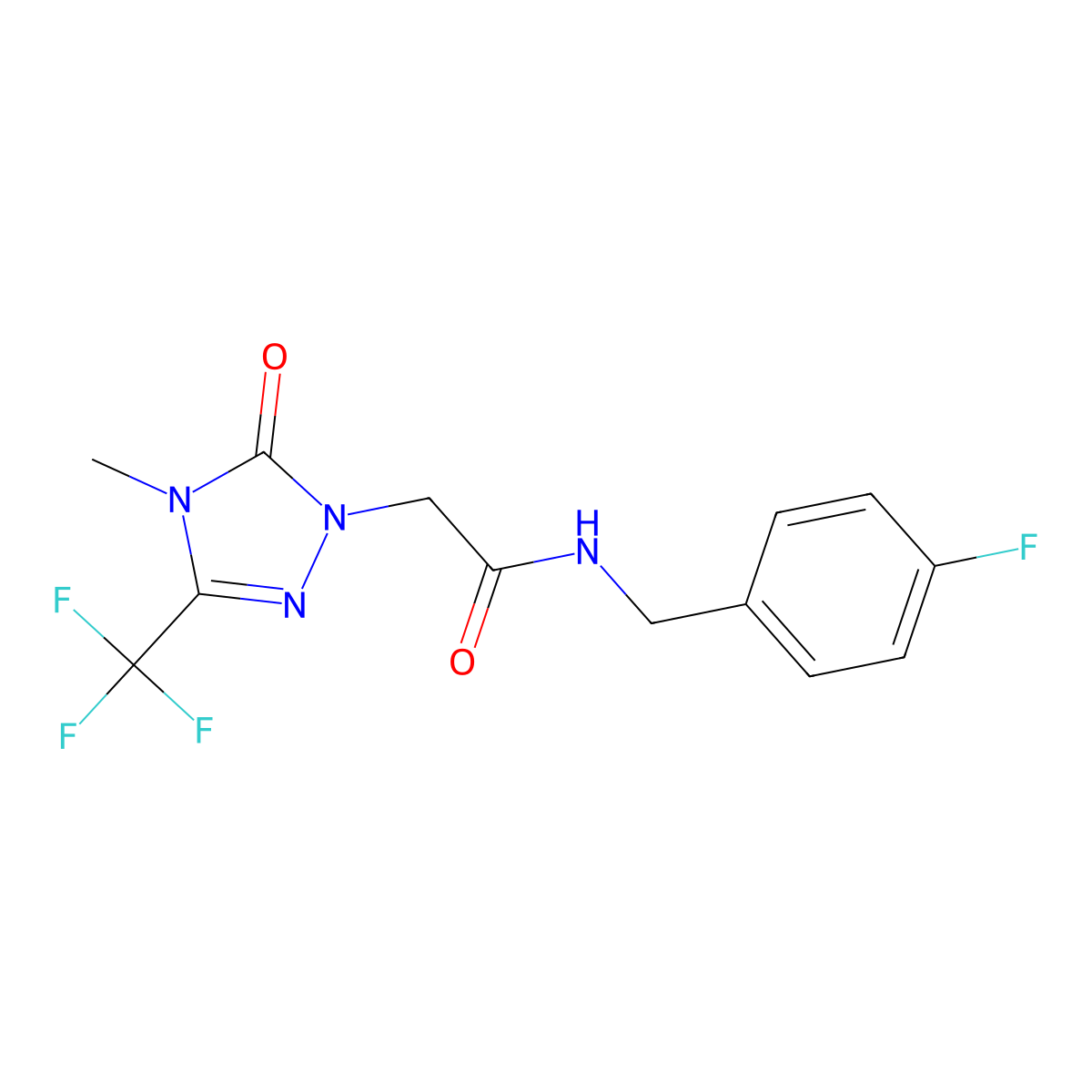 N-(4-fluorobenzyl)-2-(4-methyl-5-oxo-3-(trifluoromethyl)-4,5-dihydro-1H-1,2,4-triazol-1-yl)acetamide molecular structure, CAS 1421485-12-2